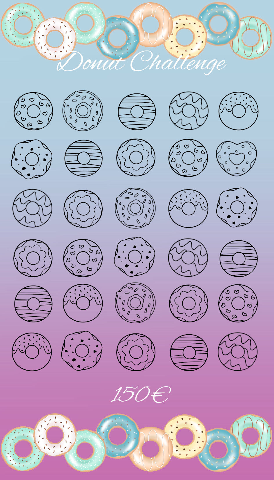 Donut Challenge Savings Sparchallenge Tracker Geld sparen Herausforderung passend für A6 Umschläge