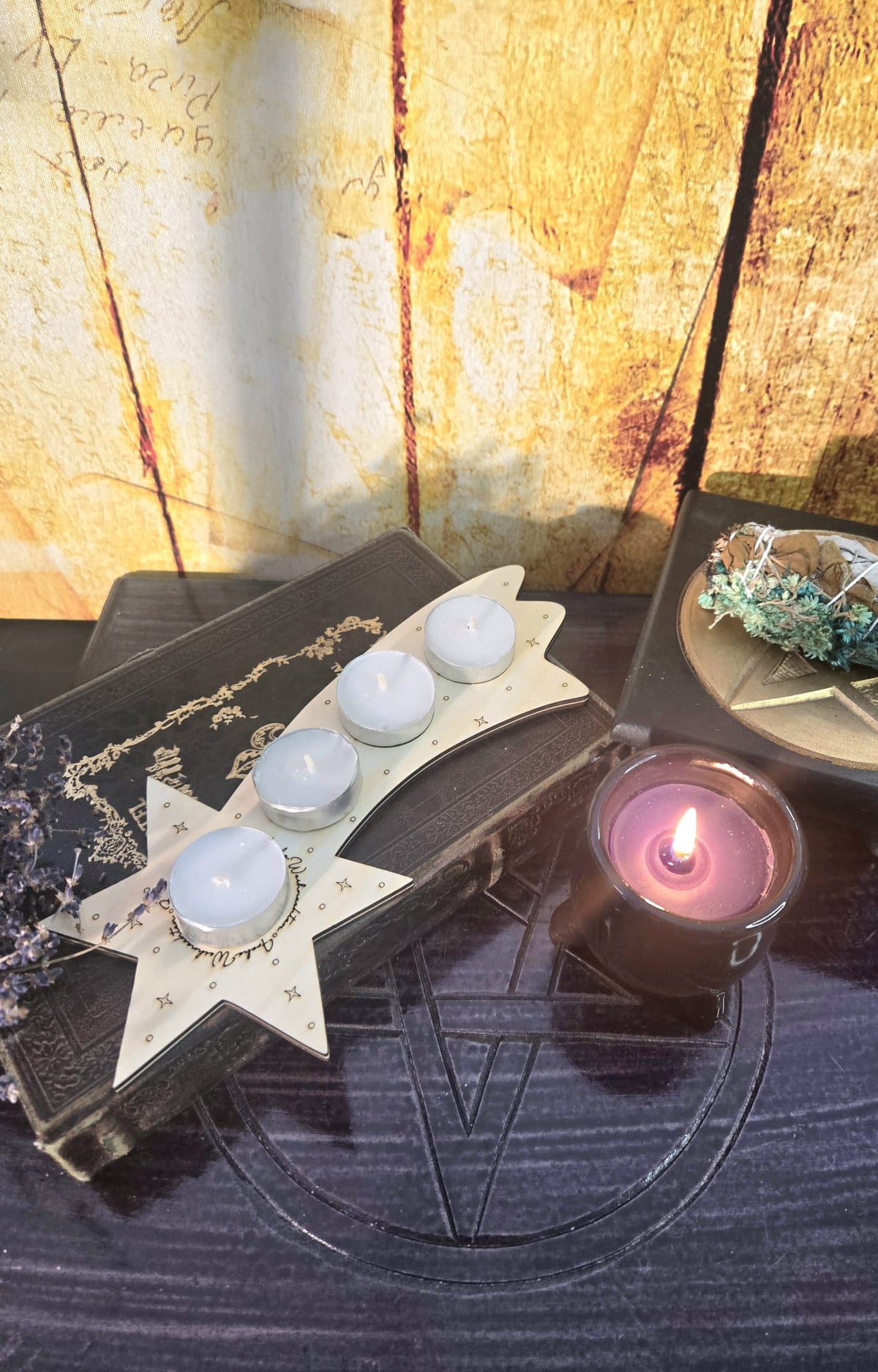 Adventskerzenhalter Sternschnuppe aus Lindenholz – Adventskranz Alternative für 4 Teelichter – Weihnachtsdeko Adventskranz Alternative