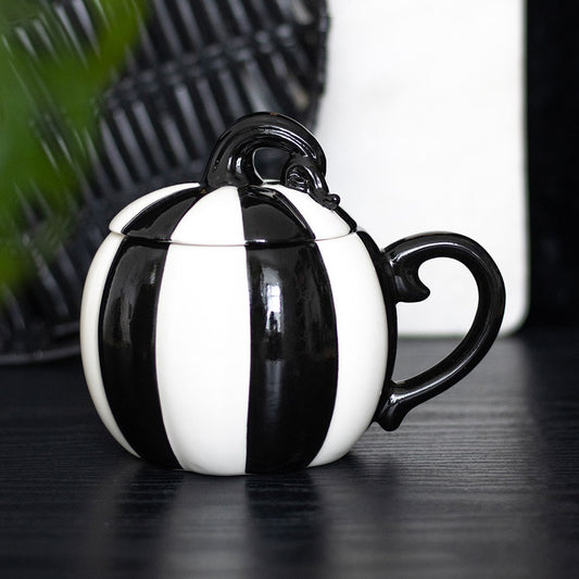 Kürbis Tasse schwarz weiss mit Deckel