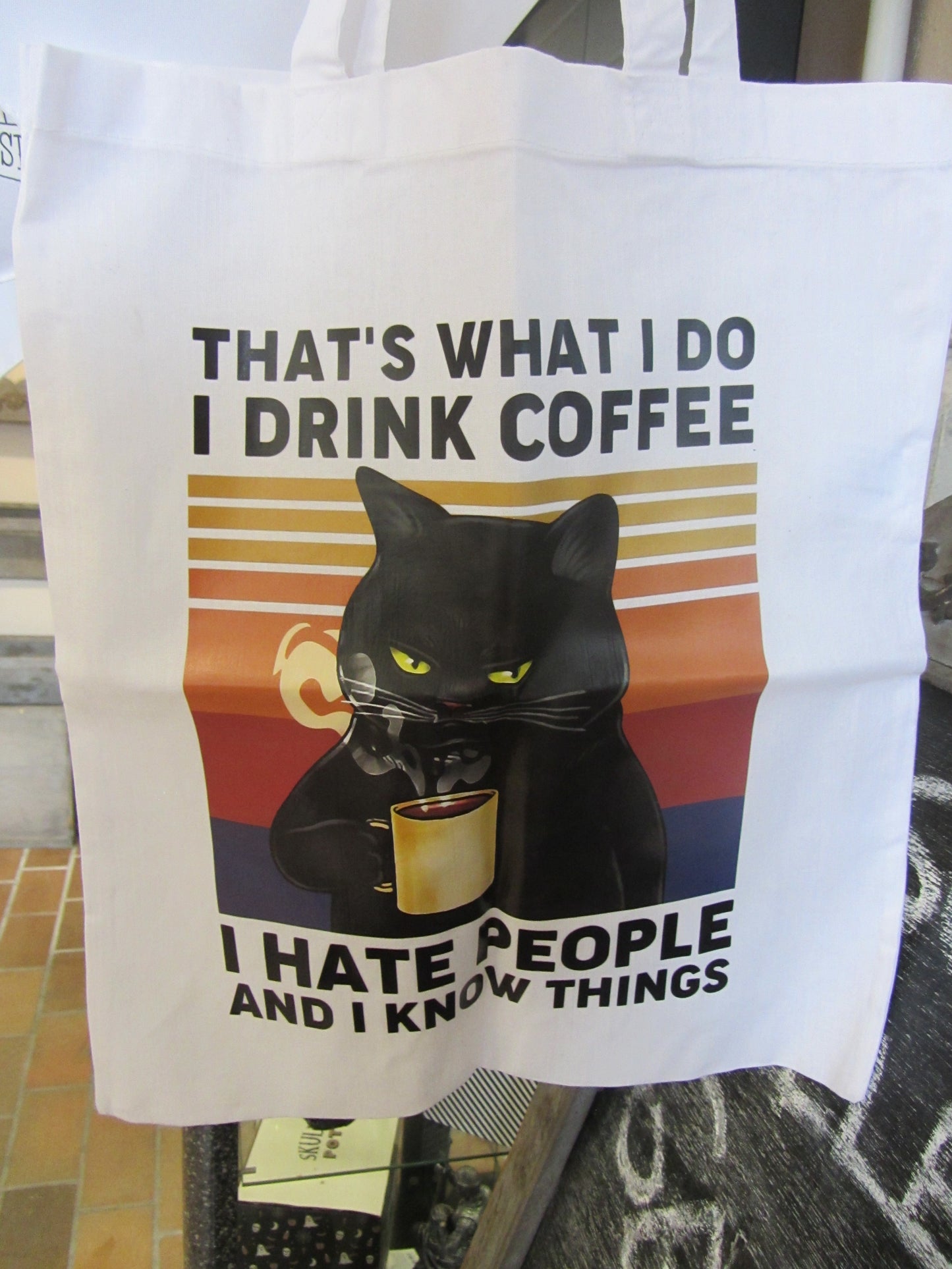 Tasche Motiv  Katze und Kaffee Stofftasche Jutebeutel Baumwolle wiederverwendbar Geschenk