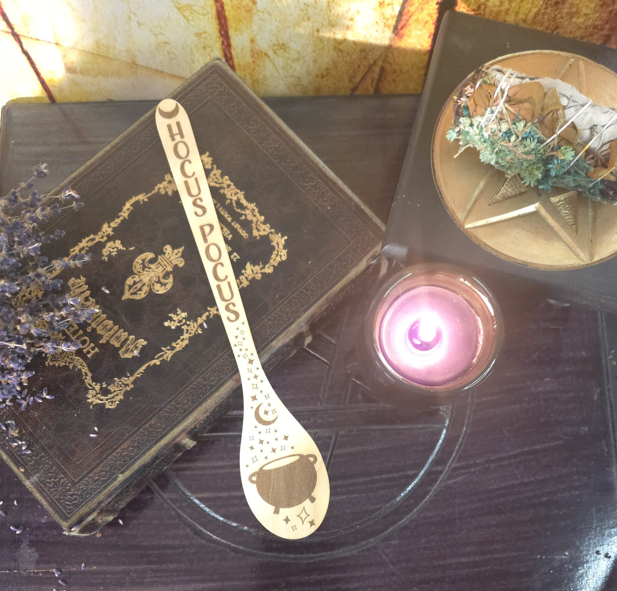 Hexen Holzlöffel mit Gravur – Witchy Küchenlöffel mit 4 Motiven
